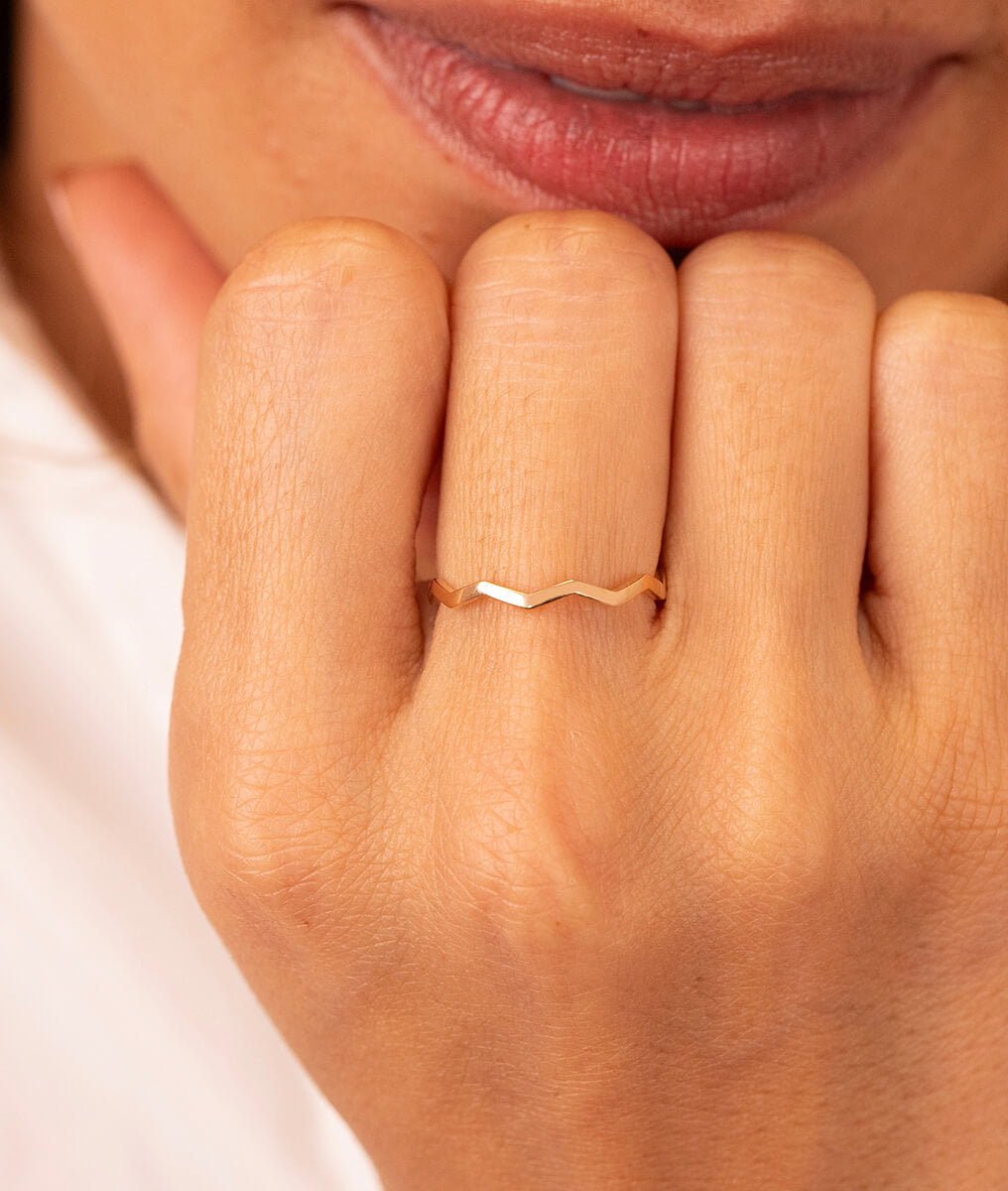 Bague fine zig zag Plaqué or - 1