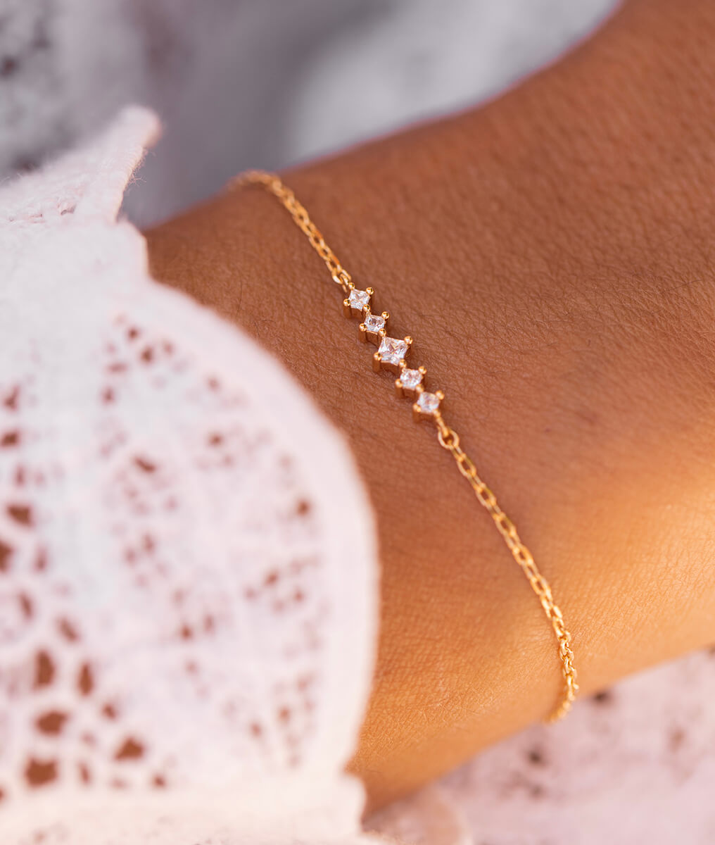 Bracelet chaîne barrette de zircons Plaqué or - 1