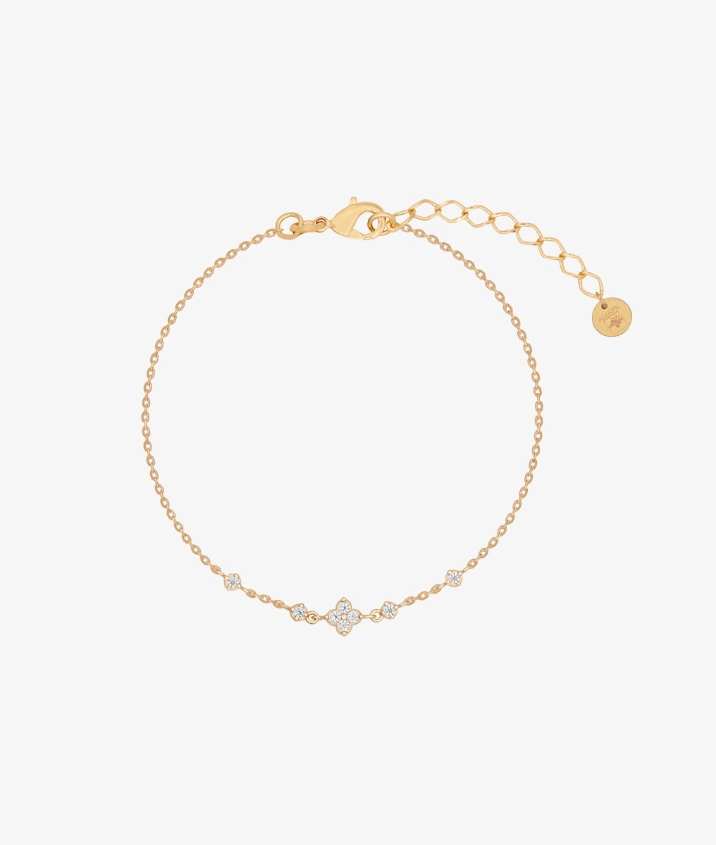 Bracelet chaîne fleur de zircons Plaqué or - 2