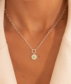 Collier grands maillons et médaille soleil zircon vert Argent 925 - 1