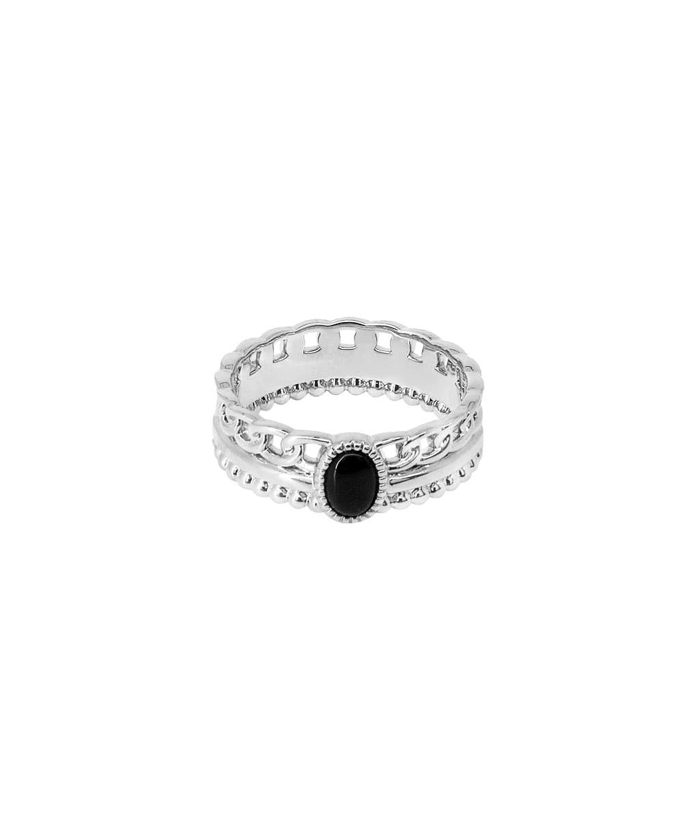 Bague triple rang et Agate noire Argent 925 - 2