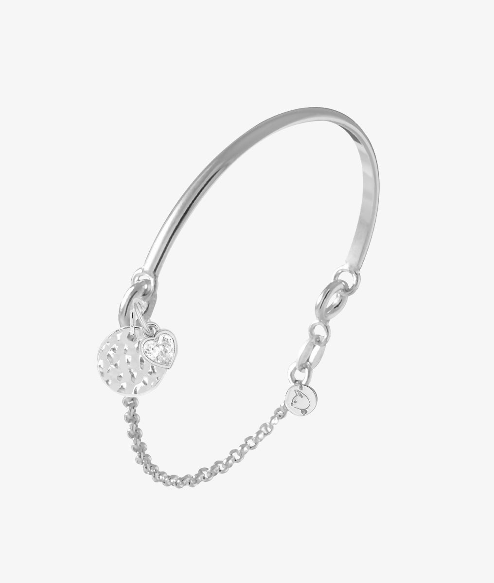 Demi jonc chaînette petite médaille martelée et petit coeur zircon Argent 925 - 2