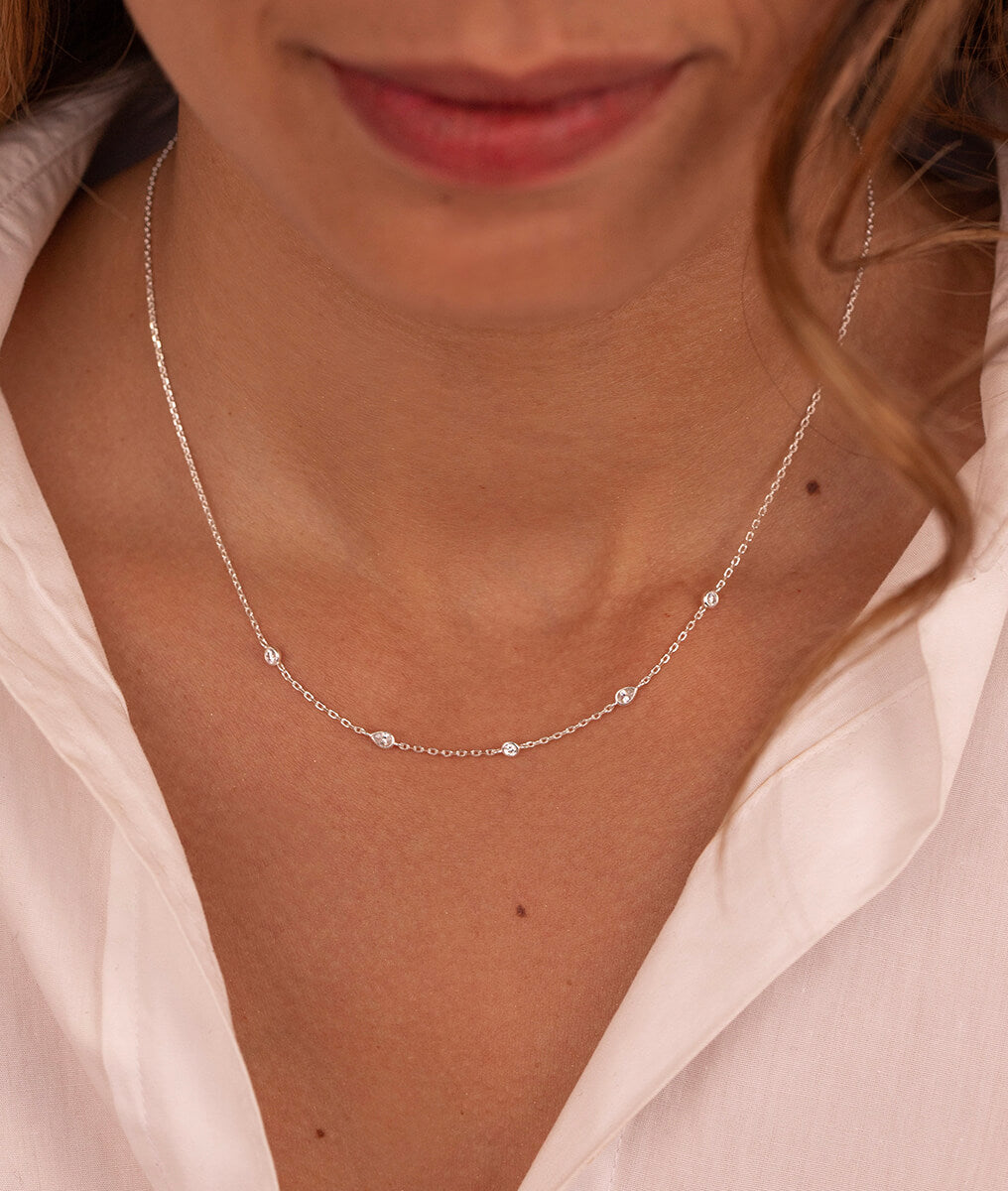 Collier chaîne pastilles rondes et gouttes zircons Argent 925 - 1
