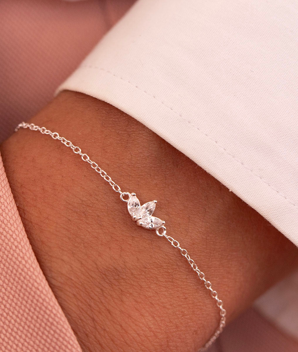 Bracelet chaîne trois pétales de zircons Argent 925 - 1