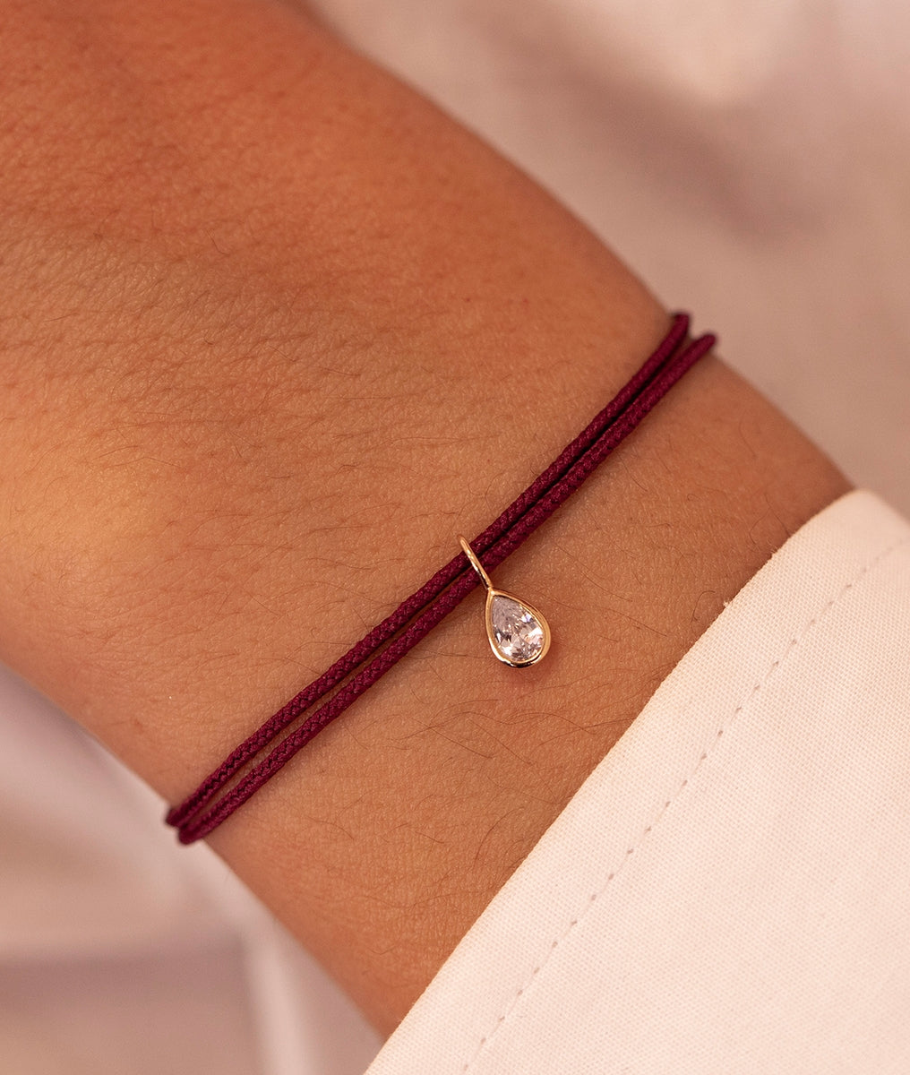 Bracelet cordon et pendentif goutte zircon Plaqué or - 1