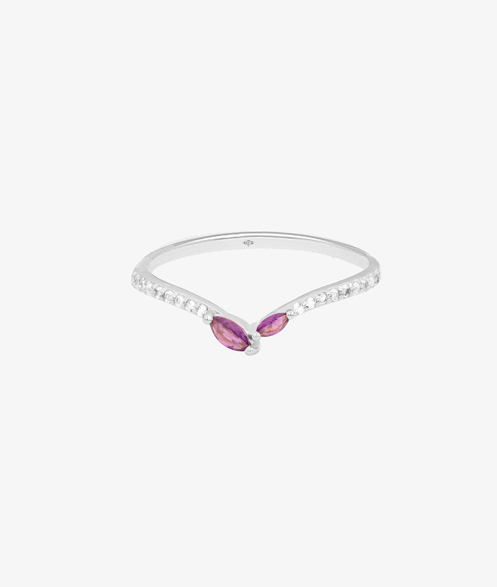 Bague fine pétales Améthyste Argent 925 - 2