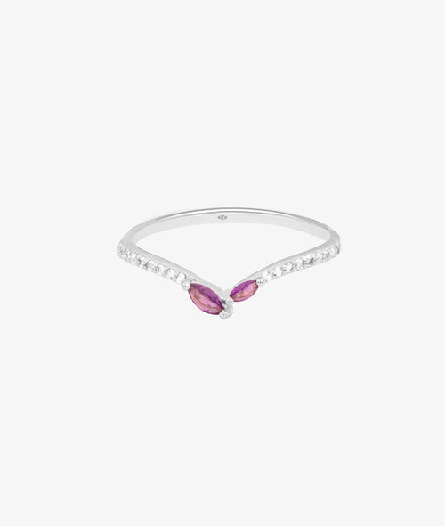 Bague fine pétales Améthyste Argent 925 - 2