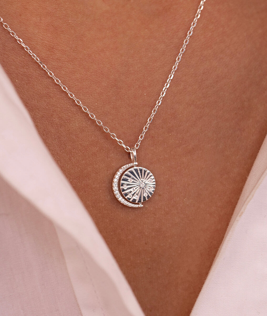 Collier chaîne médaille Céleste astres et zircons Argent 925 - 1