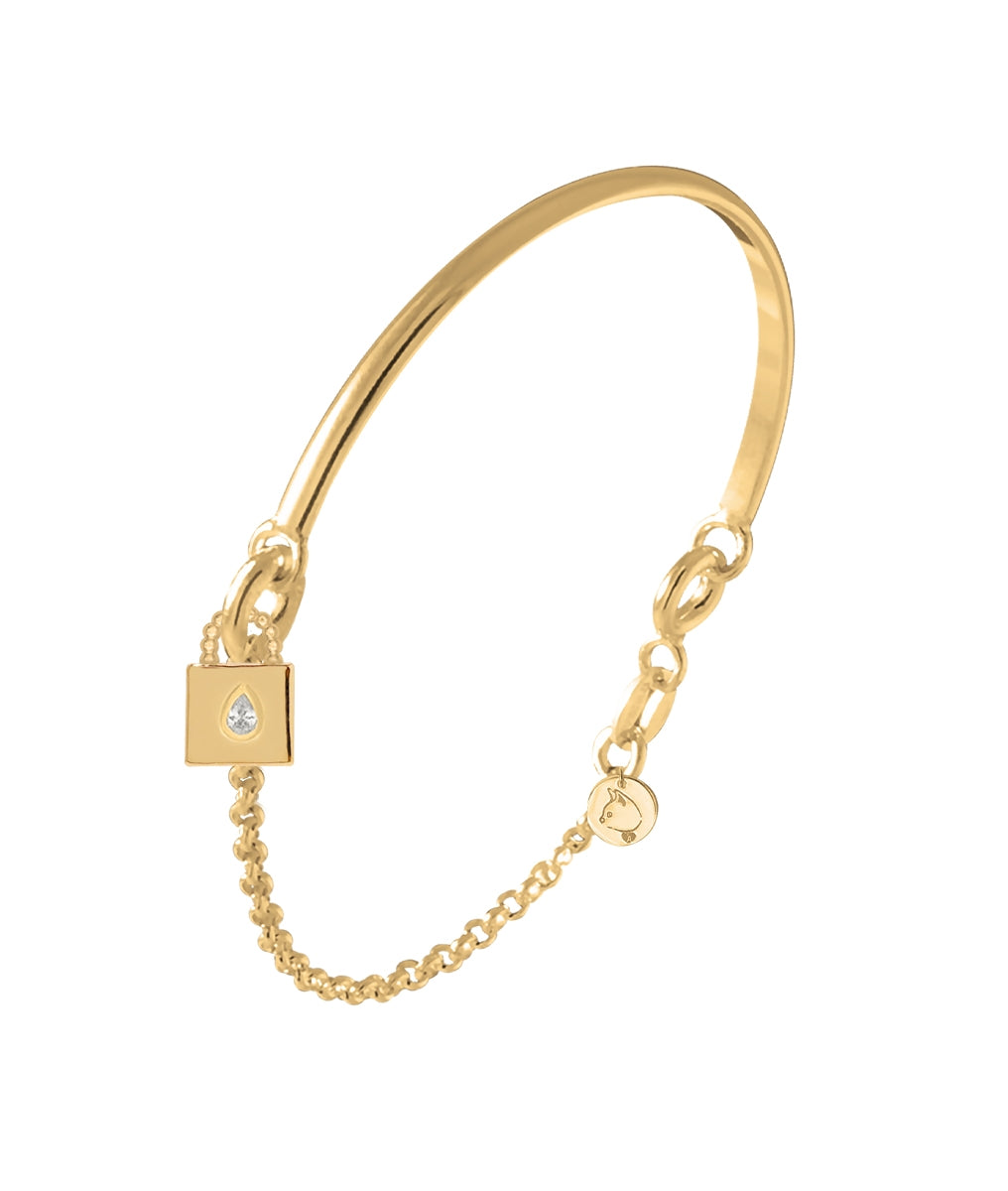 Demi jonc chaînette médaille cadenas goutte Plaqué or - 2