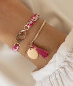 Demi jonc chaînette médaille et pompon Plaqué or rose - 2