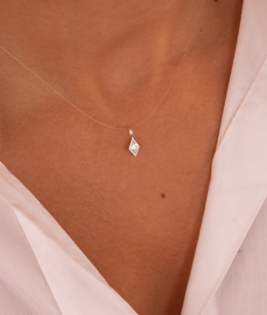 Collier fil et losange zircon suspendu Argent 925 - 1