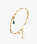 Demi jonc chaînette et pendentif goutte Topaze bleue Plaqué or - 2