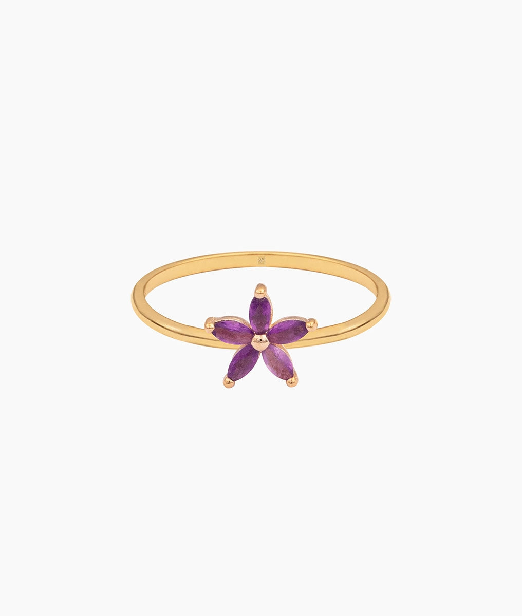 Bague fine fleur Améthyste Plaqué or - 2