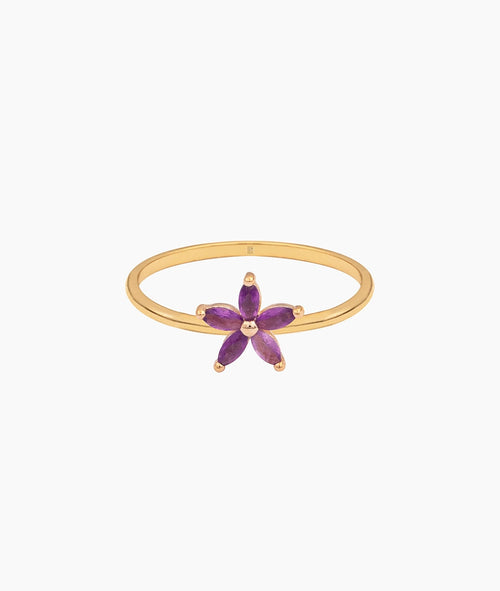 Bague fine fleur Améthyste Plaqué or - 2