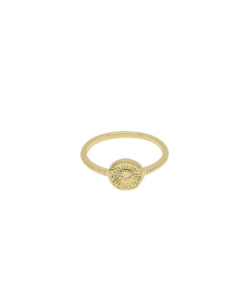 Bague fine perlée et pastille fleur Plaqué or - 2