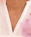 Collier cravate fleur de zircons et goutte Argent 925 - 1