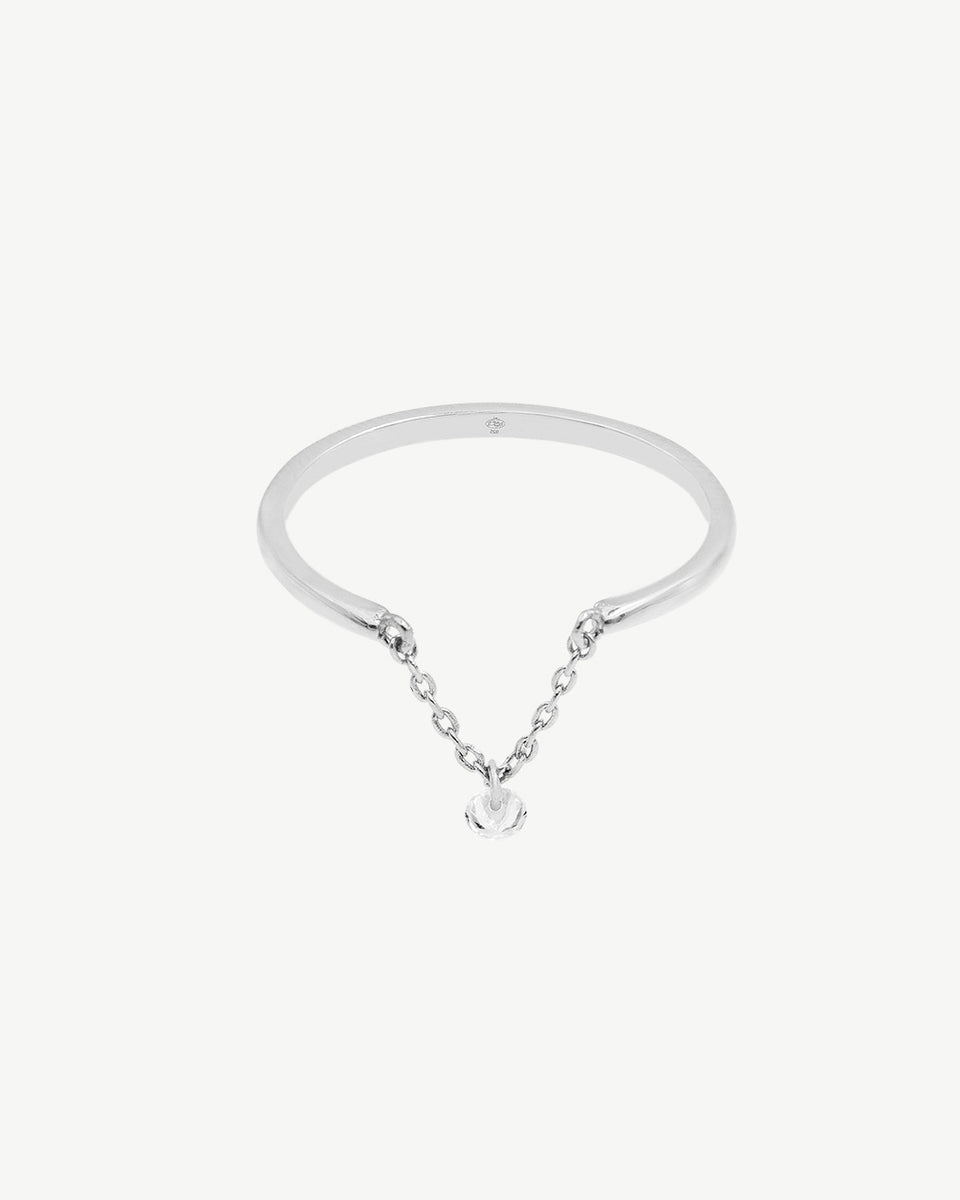 Bague fine chaîne zircon suspendu Argent 925 - 2