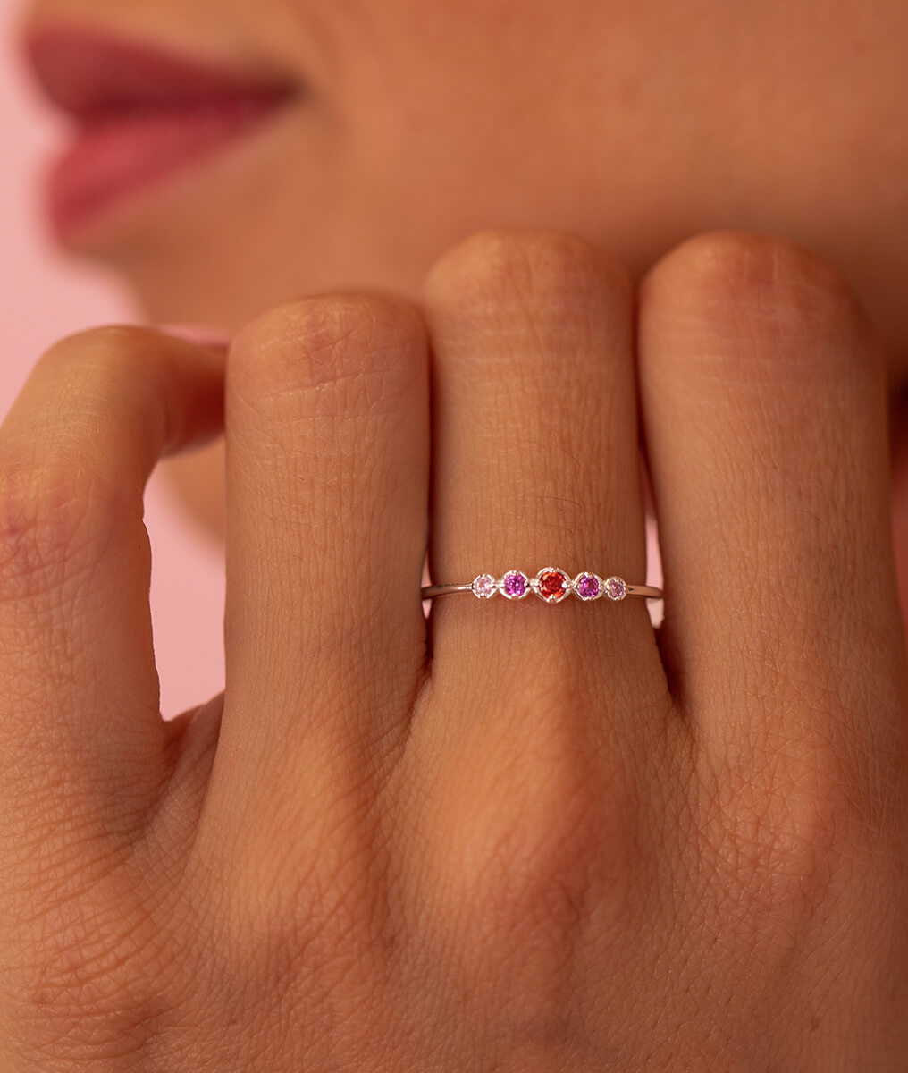 Bague fine barrette de zircons dégradés roses Argent 925 - 1