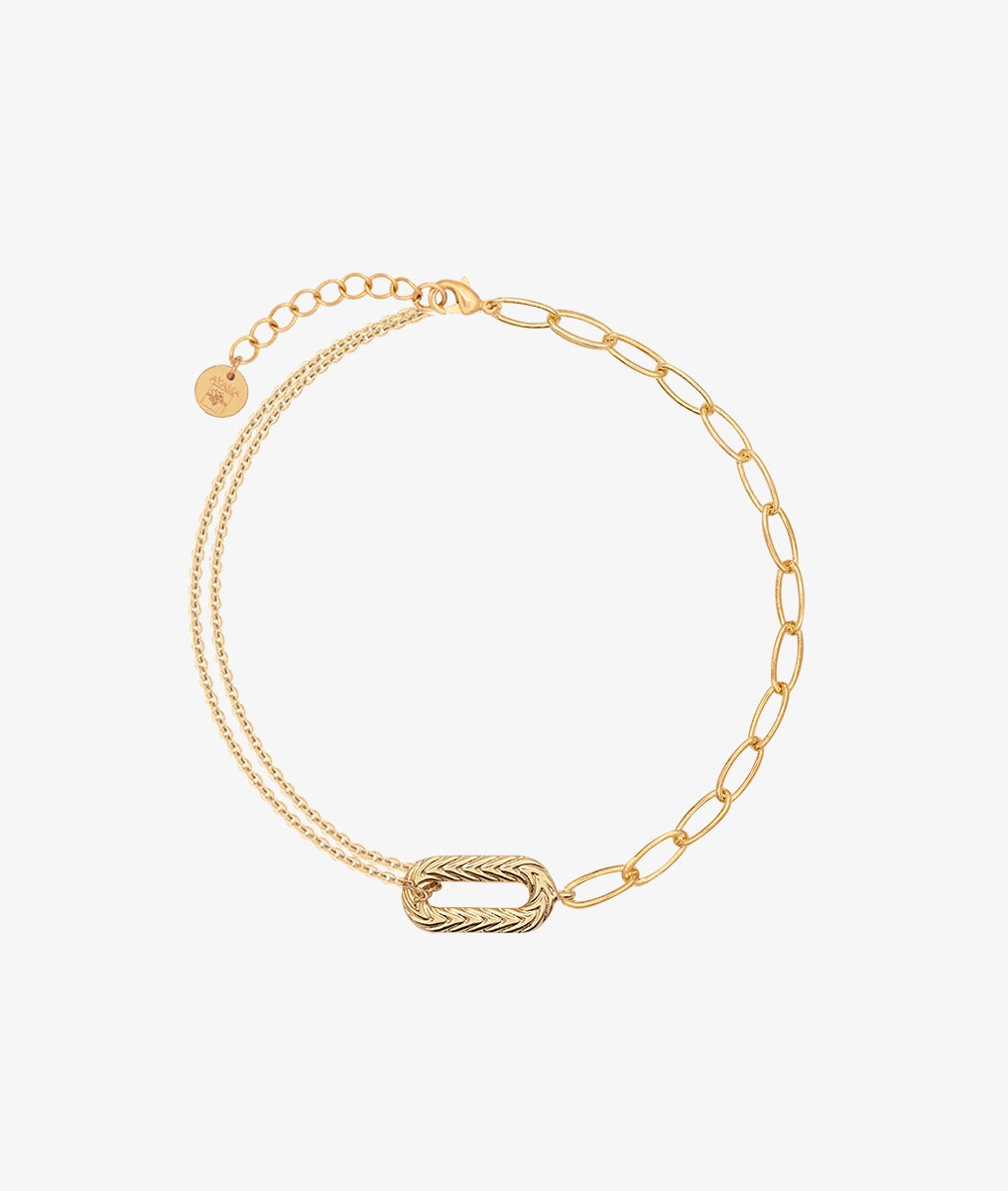 Bracelet grands maillons et pendentif ovale tressé Plaqué or - 2