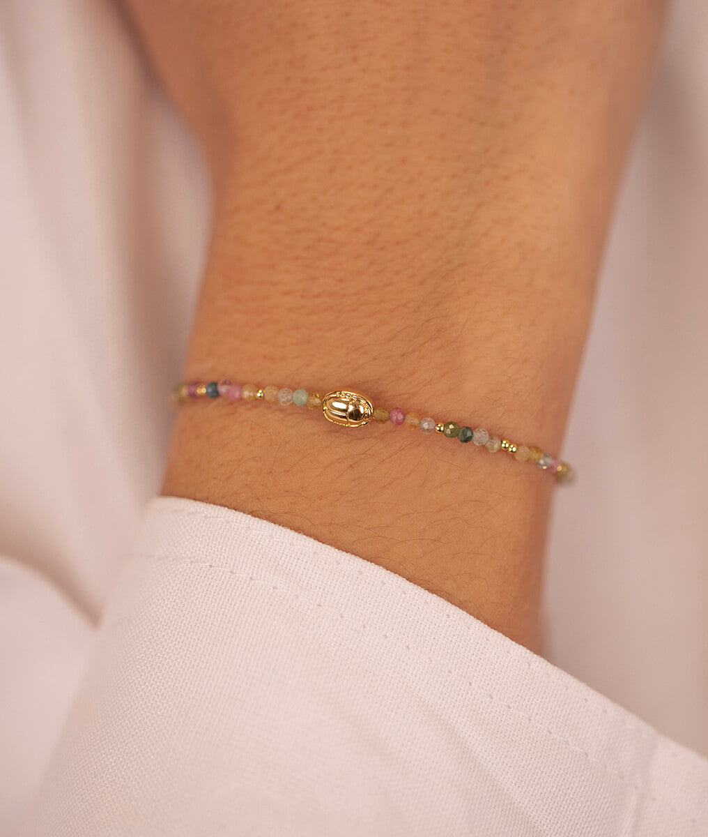 Bracelet tourmalines et scarabée Plaqué or - 1