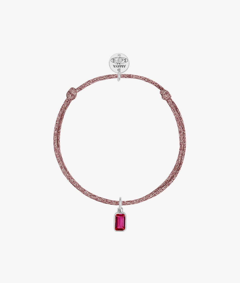 Bracelet cordon scintillant et médaille zircon rectangle rose Argent 925 - 2