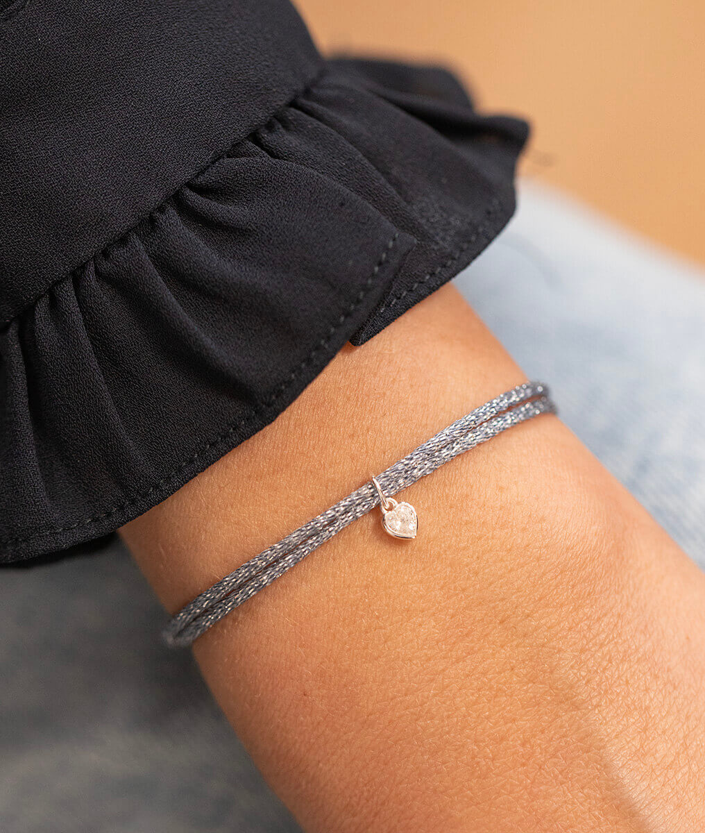 Bracelet cordon scintillant et petit coeur zircon Argent 925 - 1