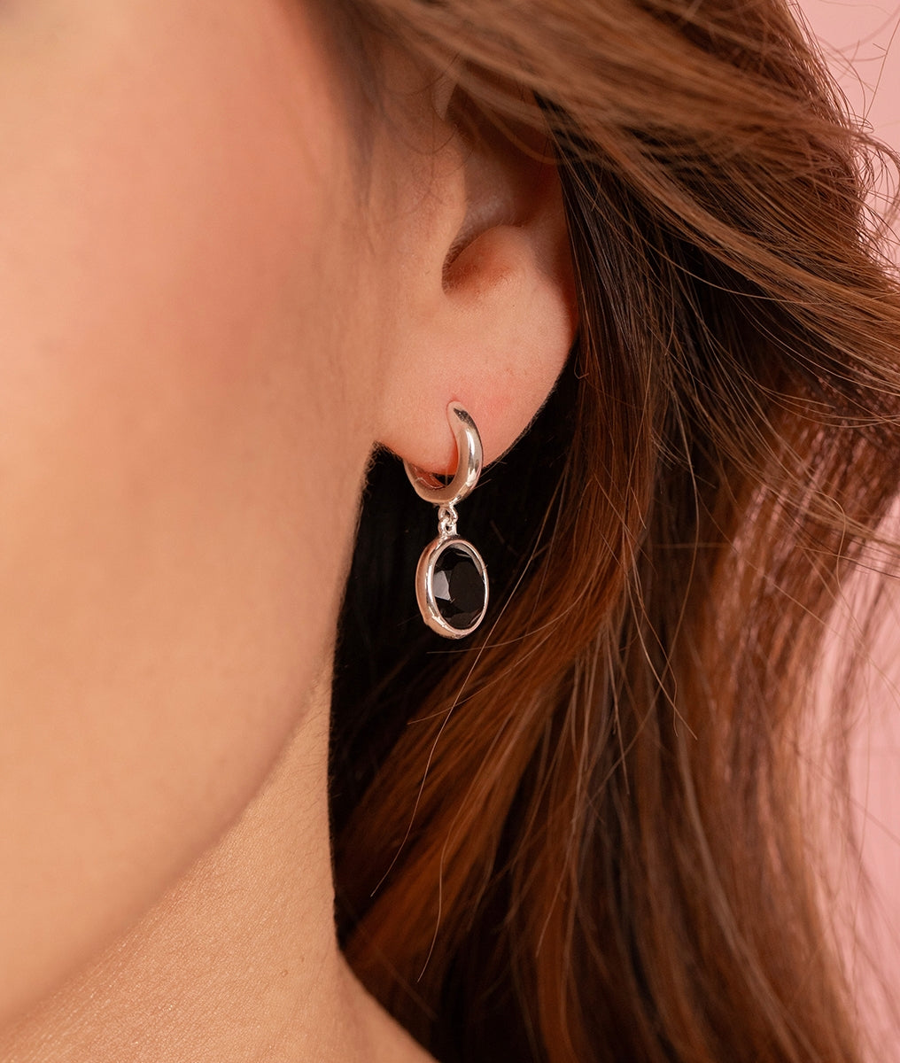 Boucles d'oreilles créoles et Onyx Argent 925 - 1
