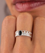 Bague triple rang et Agate noire Argent 925 - 1