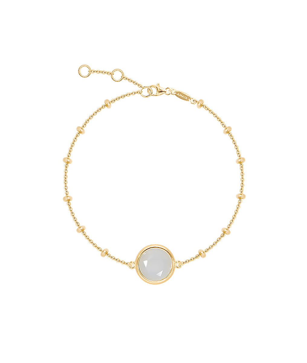 Bracelet chaîne perlée pastille Pierre de lune Plaqué or - 2