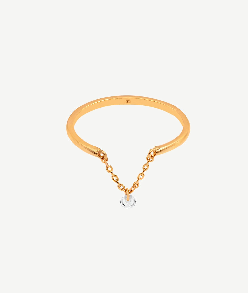 Bague fine chaîne zircon suspendu Plaqué or - 2