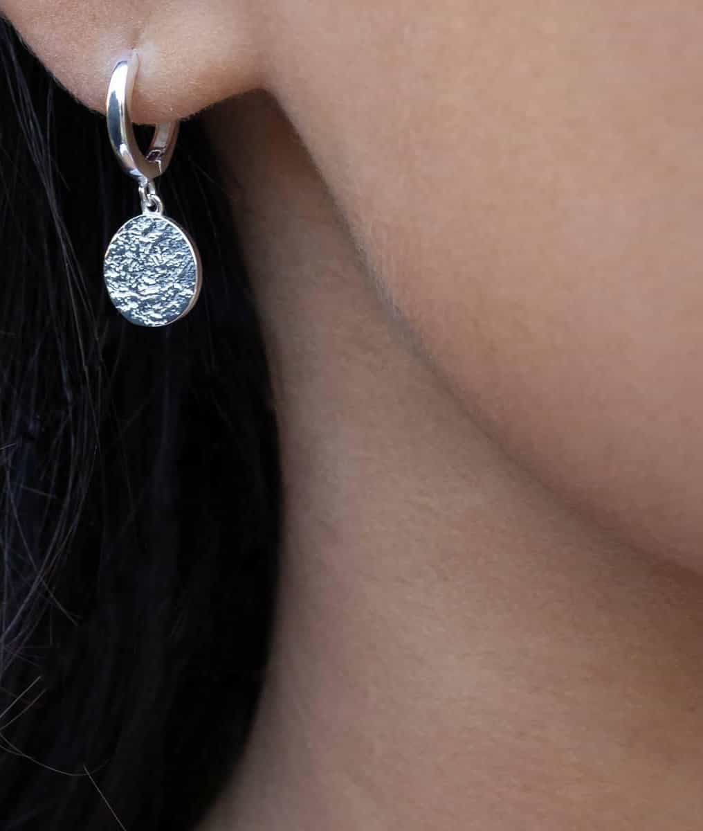 Boucles d'oreilles créoles et pastille texturée Argent 925 - 1