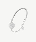 Demi jonc chaînette maille épaisse et médaille Céleste astres et zircons Argent 925 - 2
