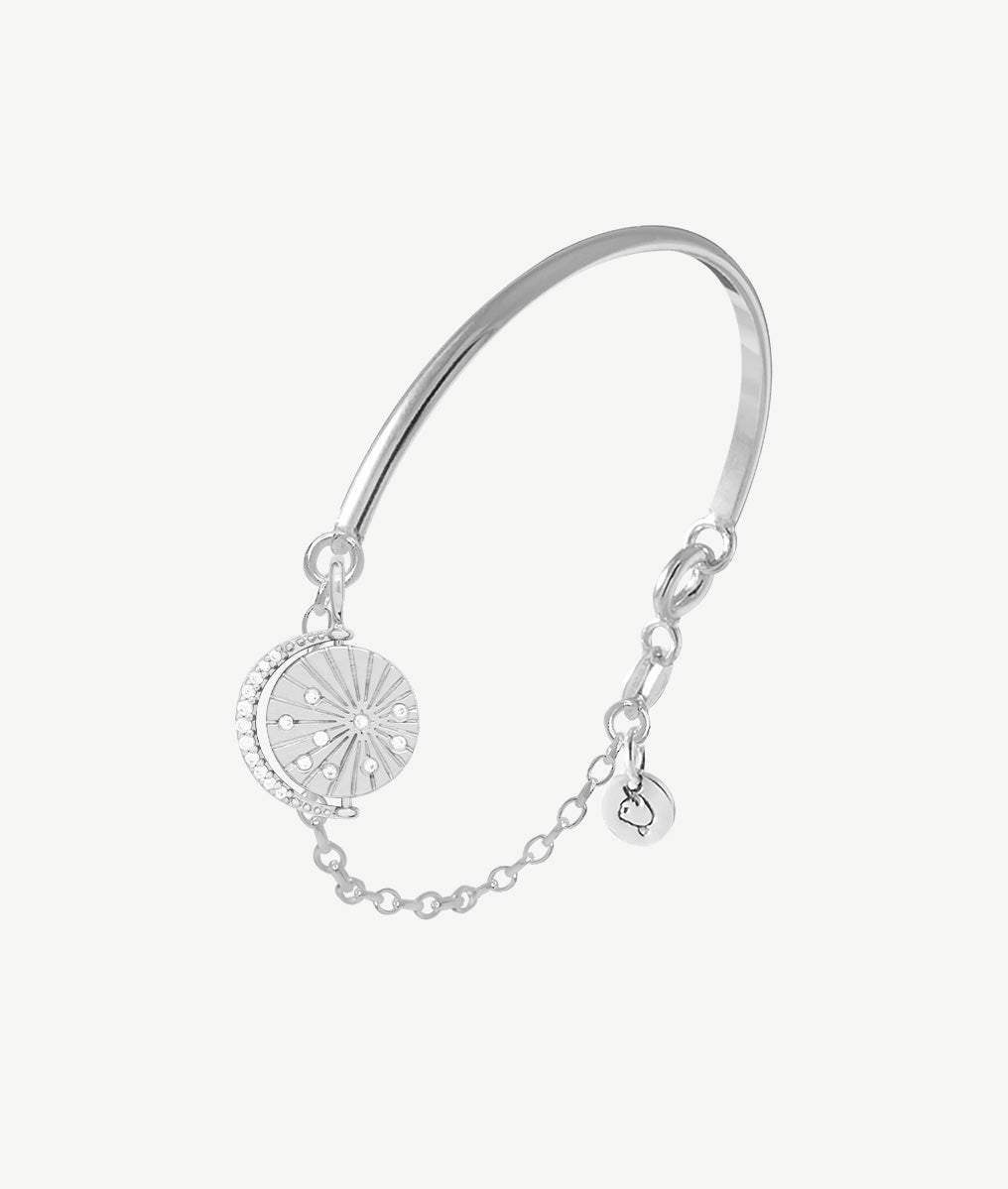 Demi jonc chaînette maille épaisse et médaille Céleste astres et zircons Argent 925 - 2