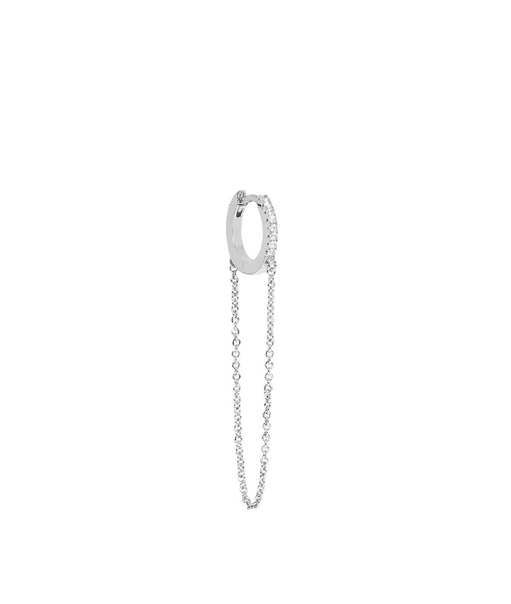 Boucle d'oreille créole zircons et grande chaîne [à l'unité] Argent 925 - 2