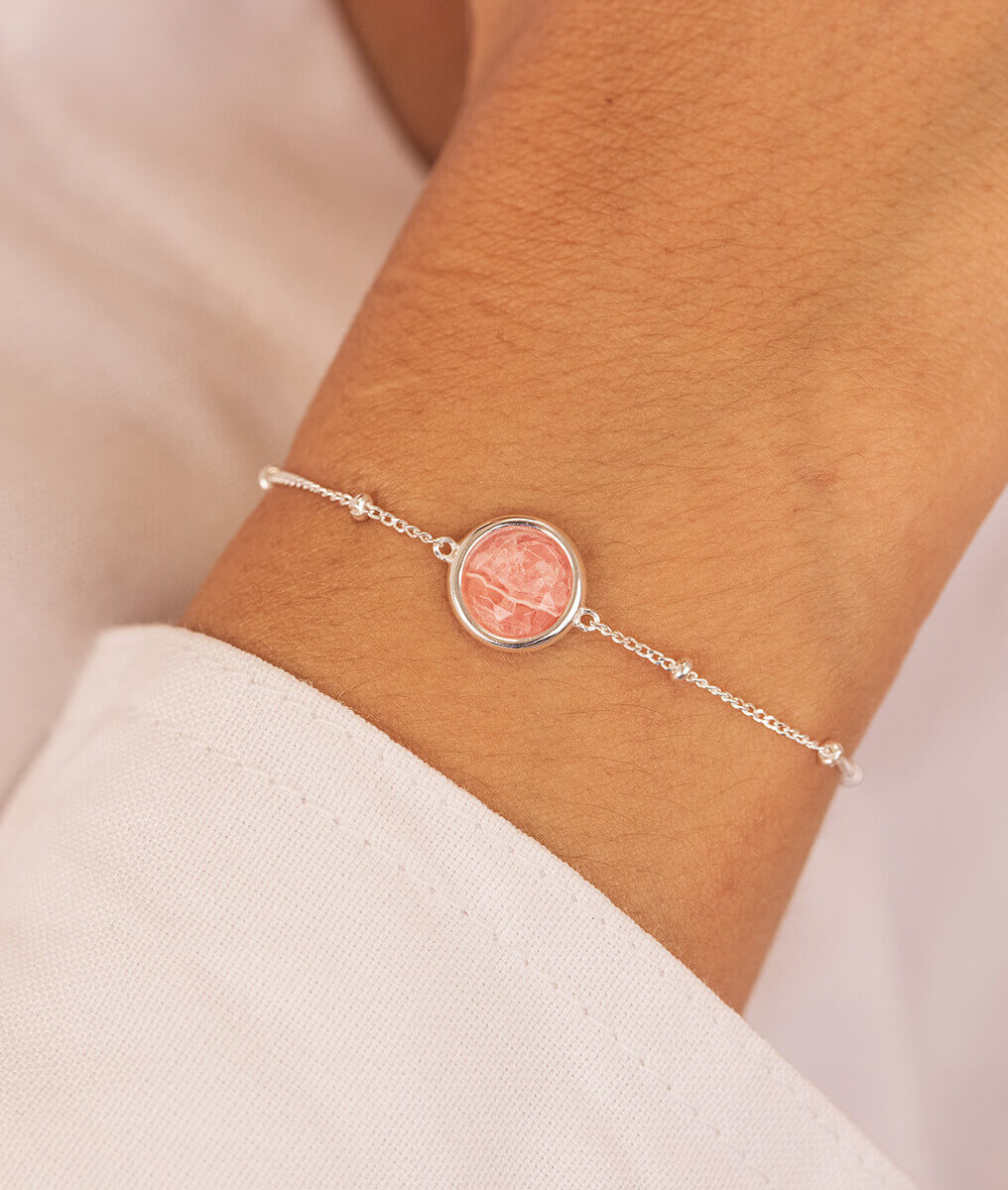 Bracelet chaîne perlée pastille Rhodonite Argent 925 - 1