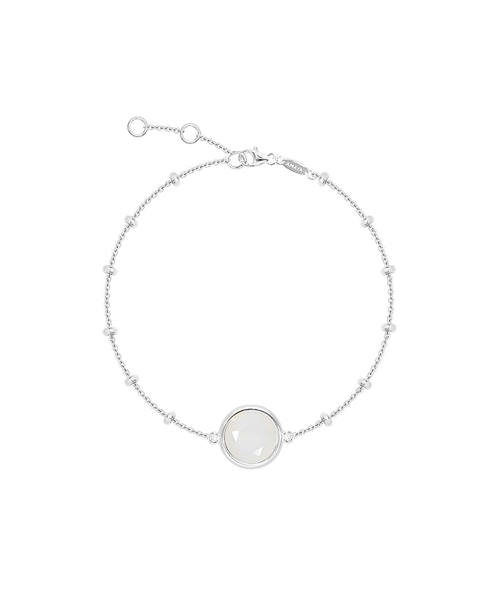 Bracelet chaîne perlée pastille Pierre de Lune Argent 925 - 2