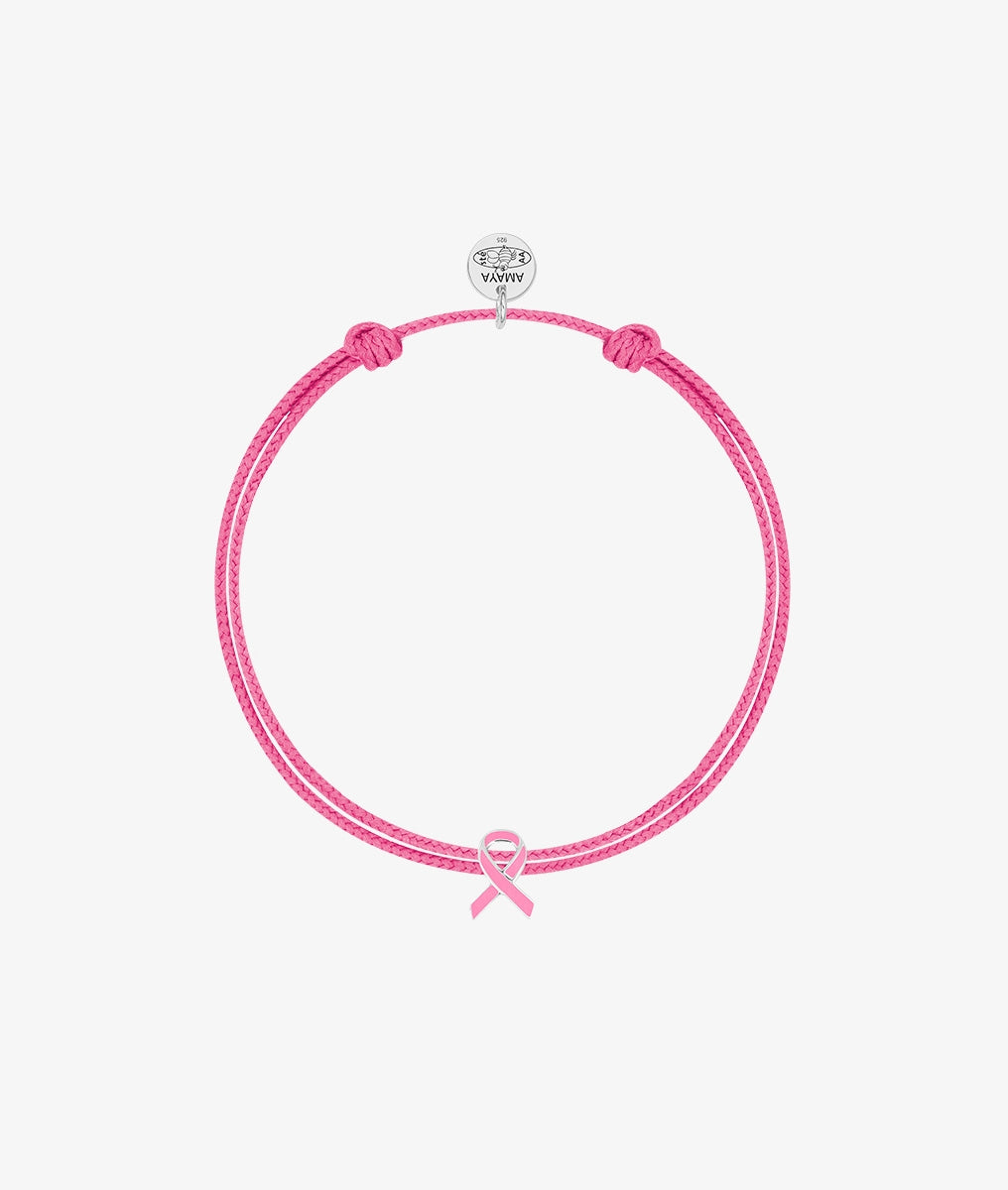 Bracelet cordon médaille ruban Octobre Rose Argent 925 - 2