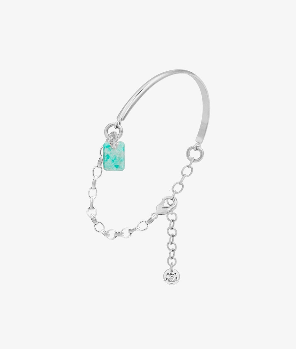 Demi jonc chaînette maille épaisse et Amazonite rectangle Argent 925 - 2