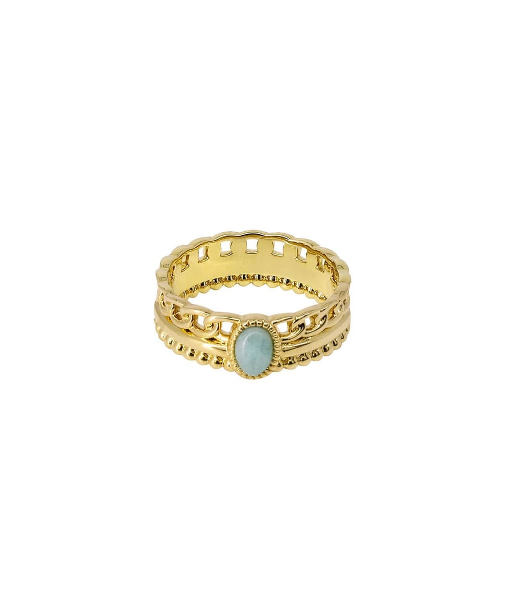 Bague triple rang et Amazonite Plaqué or - 2