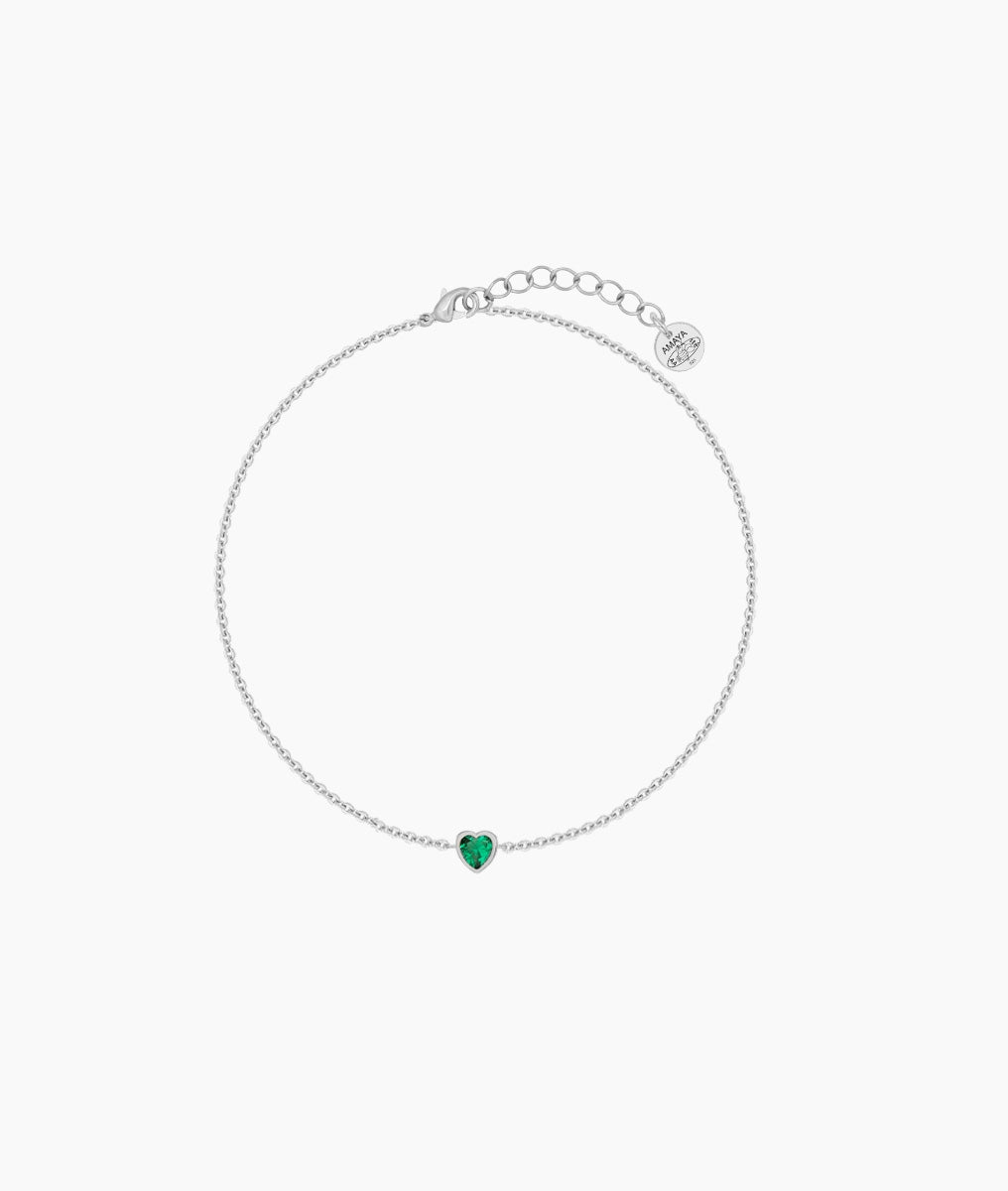 Bracelet chaîne et zircon coeur vert Argent 925 - 2