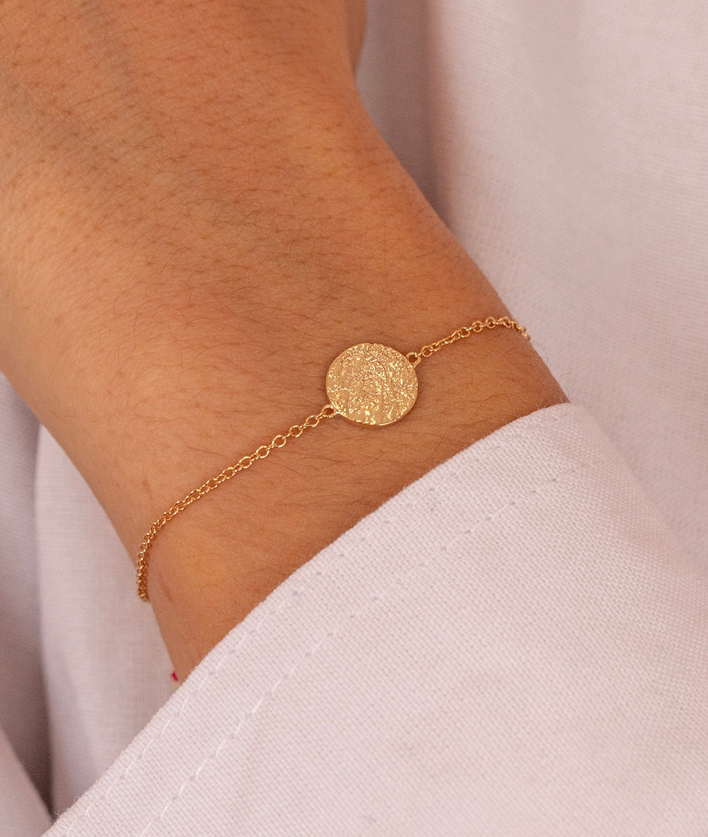 Bracelet chaînette et pastille texturée Plaqué or - 1