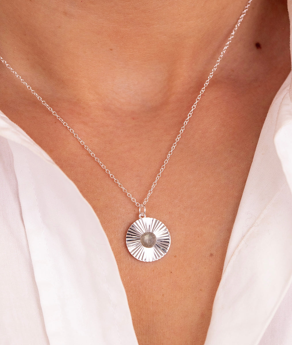 Collier chaîne et pastille striée Labradorite Argent 925 - 1