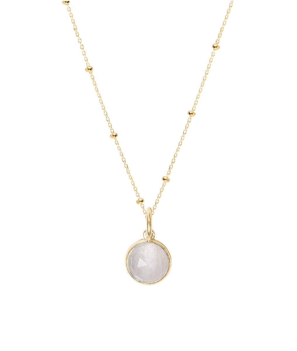 Collier chaîne perlée pastille Pierre de Lune Plaqué or - 2