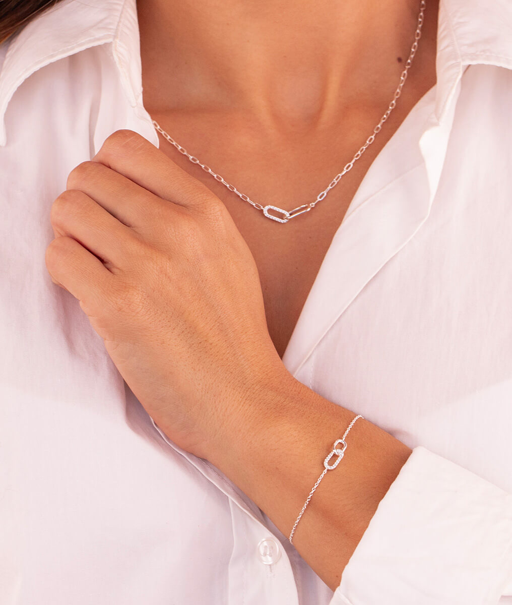 Parure bracelet et collier rectangles entrelacés Argent 925 - 1