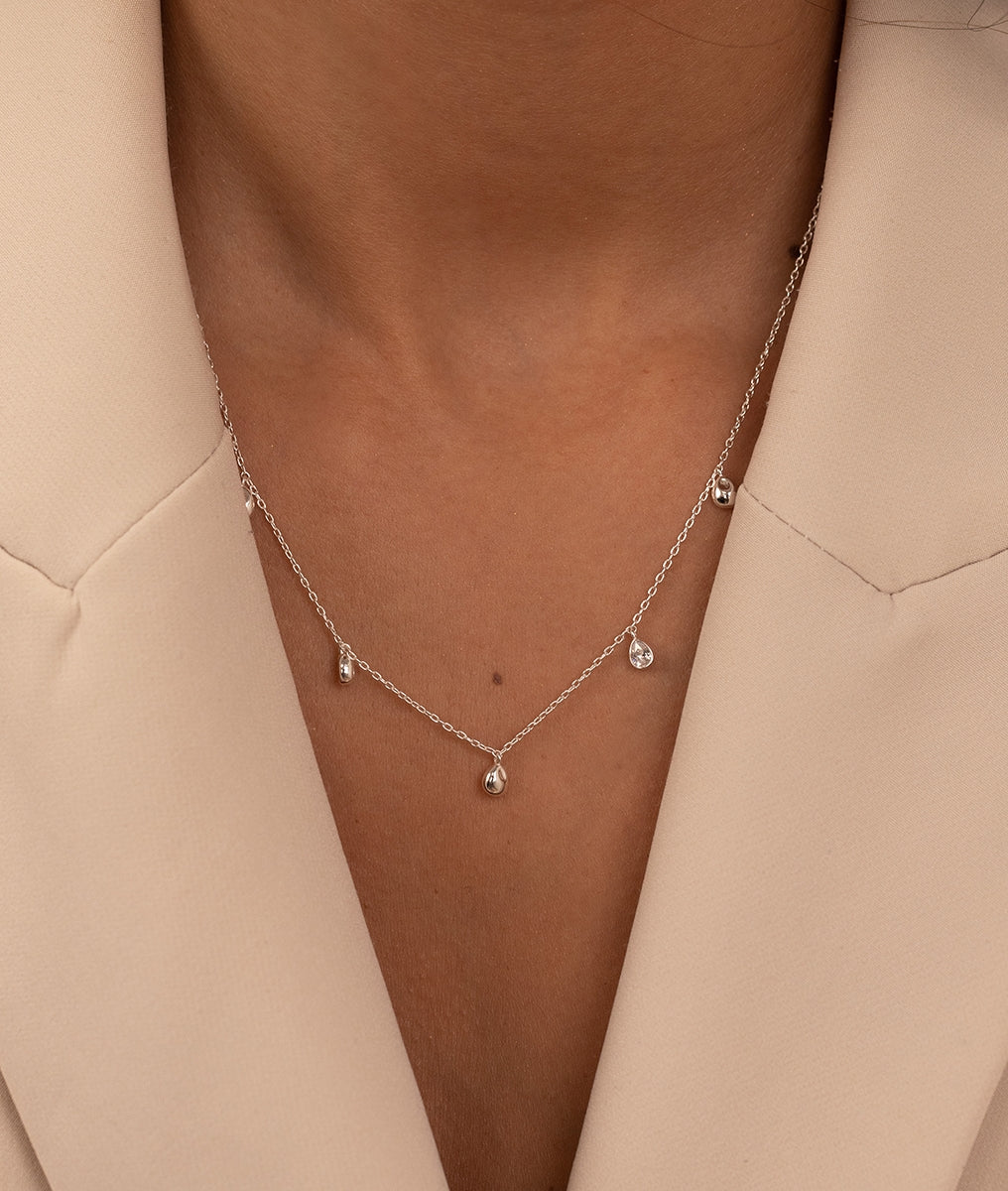 Collier gouttes et zircons suspendus Argent 925 - 1
