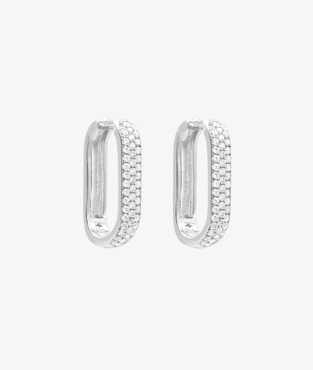 Boucles d'oreilles créoles rectangles et zircons Argent 925 - 2