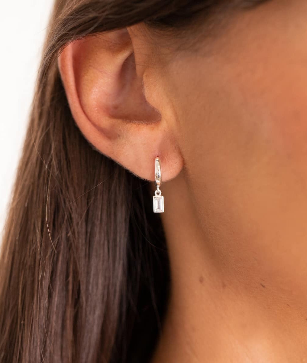 Boucles d'oreilles créoles et rectangles zircons Argent 925 - 1