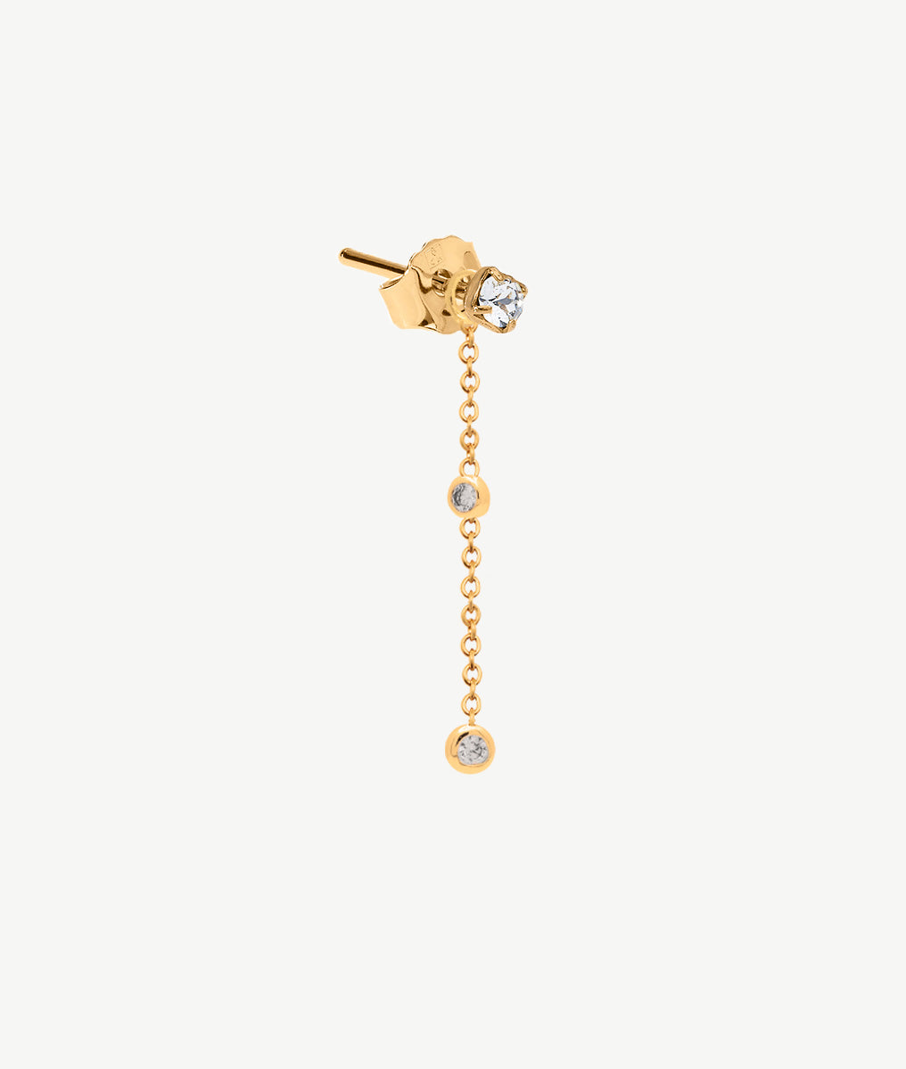Boucle d'oreille puce et pampille chaîne zircons [à l'unité] Plaqué or - 2