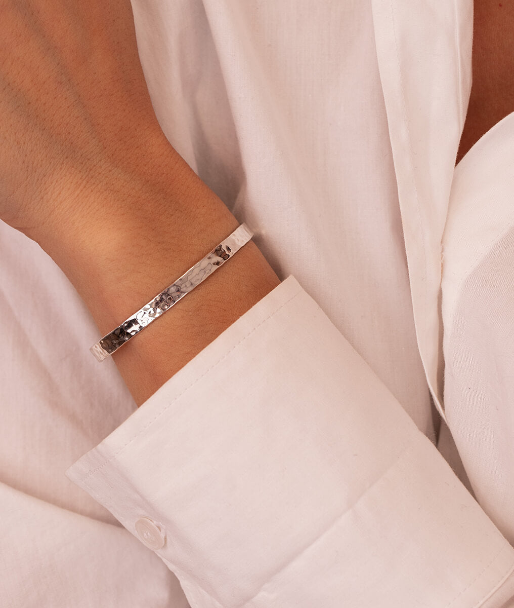 Bracelet Jonc cadenas martelé Argent 925 - 1