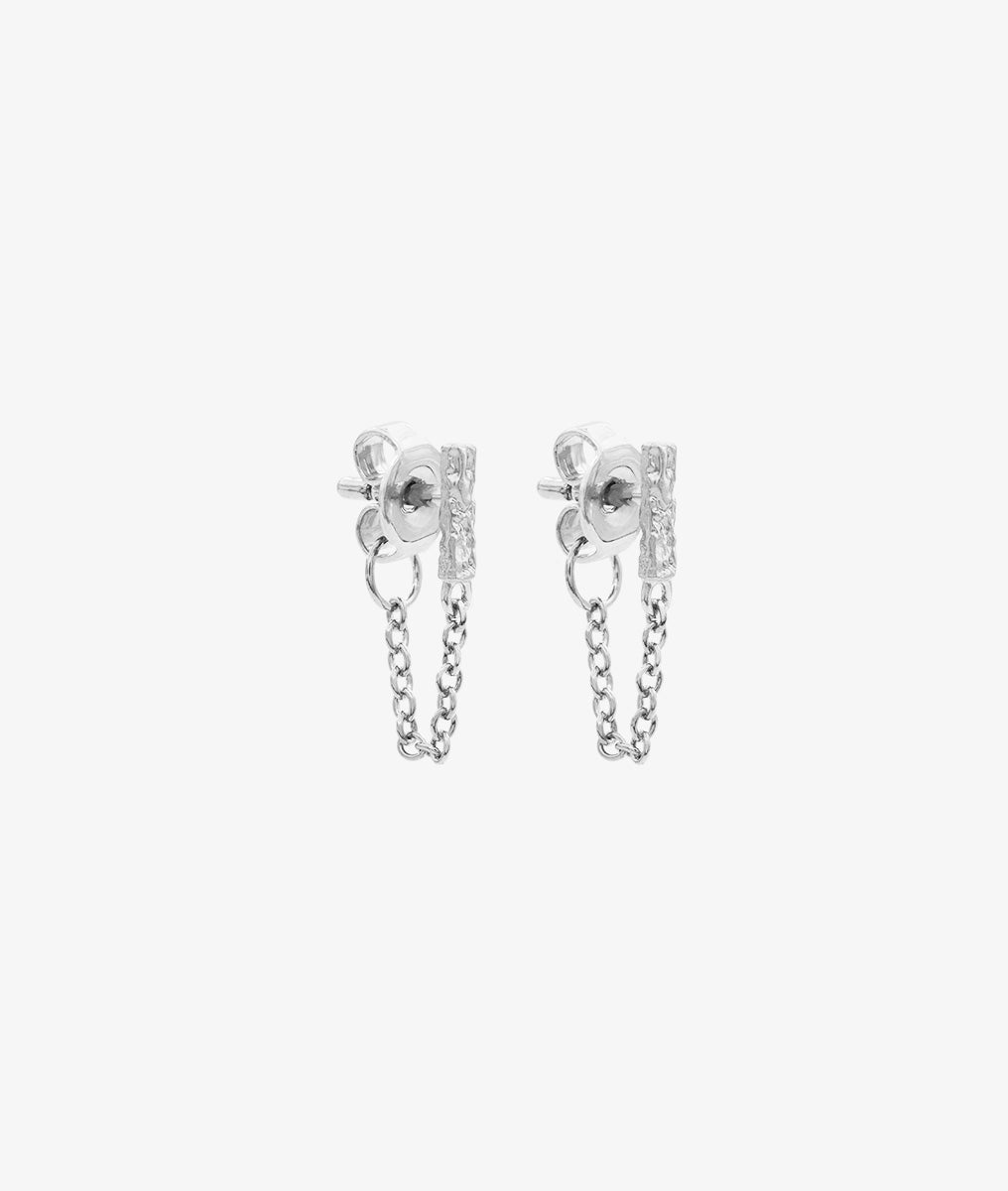 Boucles d'oreilles rectangle texturé et chaîne Argent 925 - 2